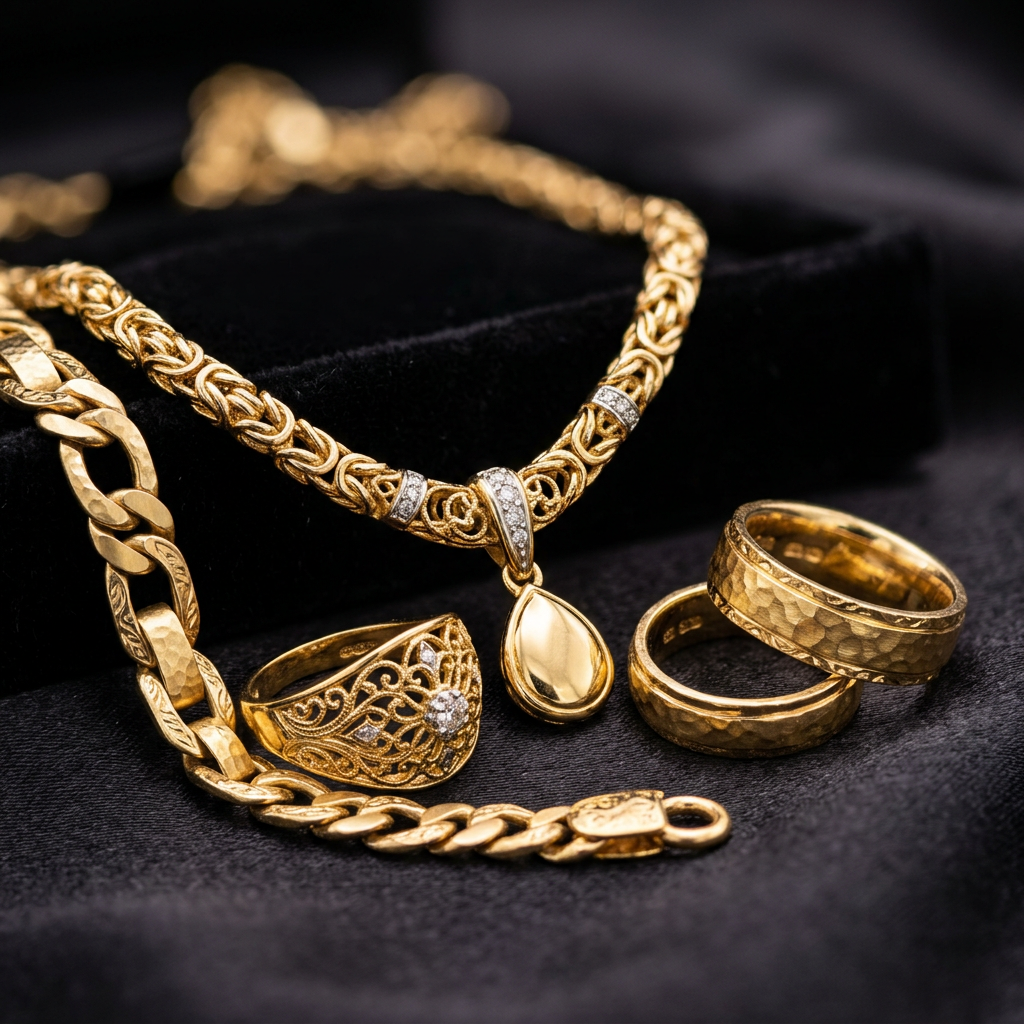 Conjunto de Joyas Doradas — Elegancia Premium, Caja en Forma de Corazón, Regalo Perfecto