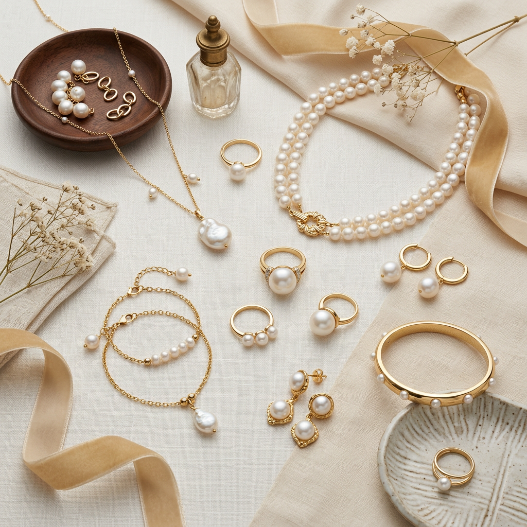 Conjunto de Joyas de Oro con Perlas — Elegancia Sofisticada, Exclusividad Premium, Regalo de Lujo