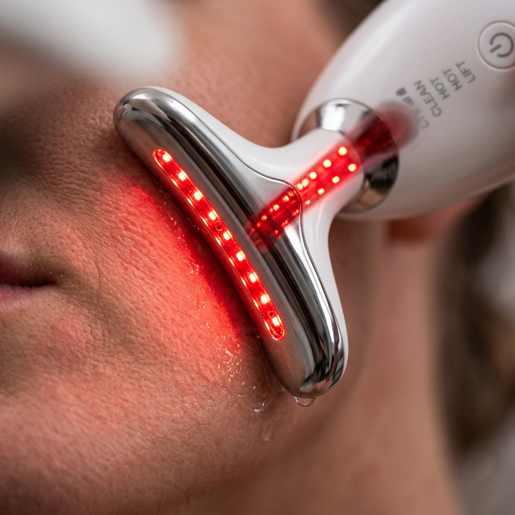 Combo de crema facial antiedad y masajeador facial LED