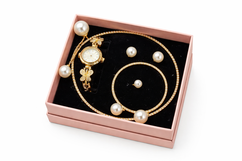 Conjunto de Joyas de Oro con Perlas — Elegancia Sofisticada, Exclusividad Premium, Regalo de Lujo